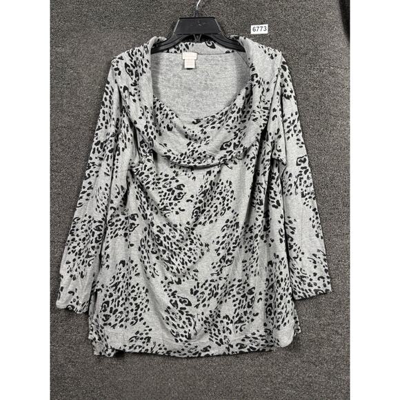 Chico's Zenergy Animal-Print Tunic Top Womens Size 12/14 Gray Brushed Fleece - Picture 1 of 5